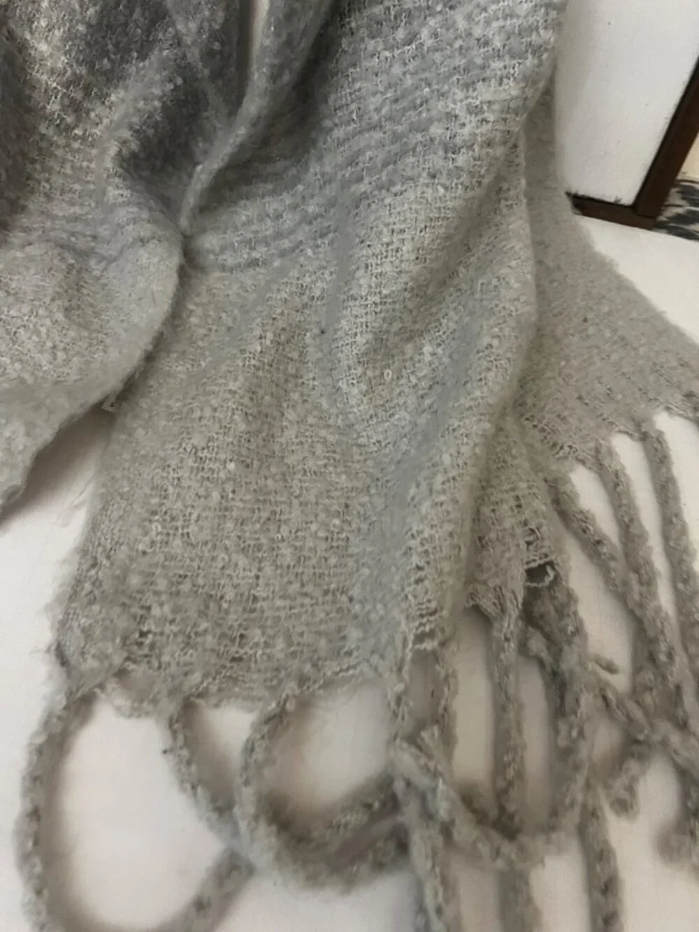 MER SEA Gray Fringe Wrap Scarf oversized 21